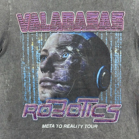 Valabasas Tee Robotics Tour Vintage Black XXL Burnout Graphic Embellished Meta - Picture 13 of 13